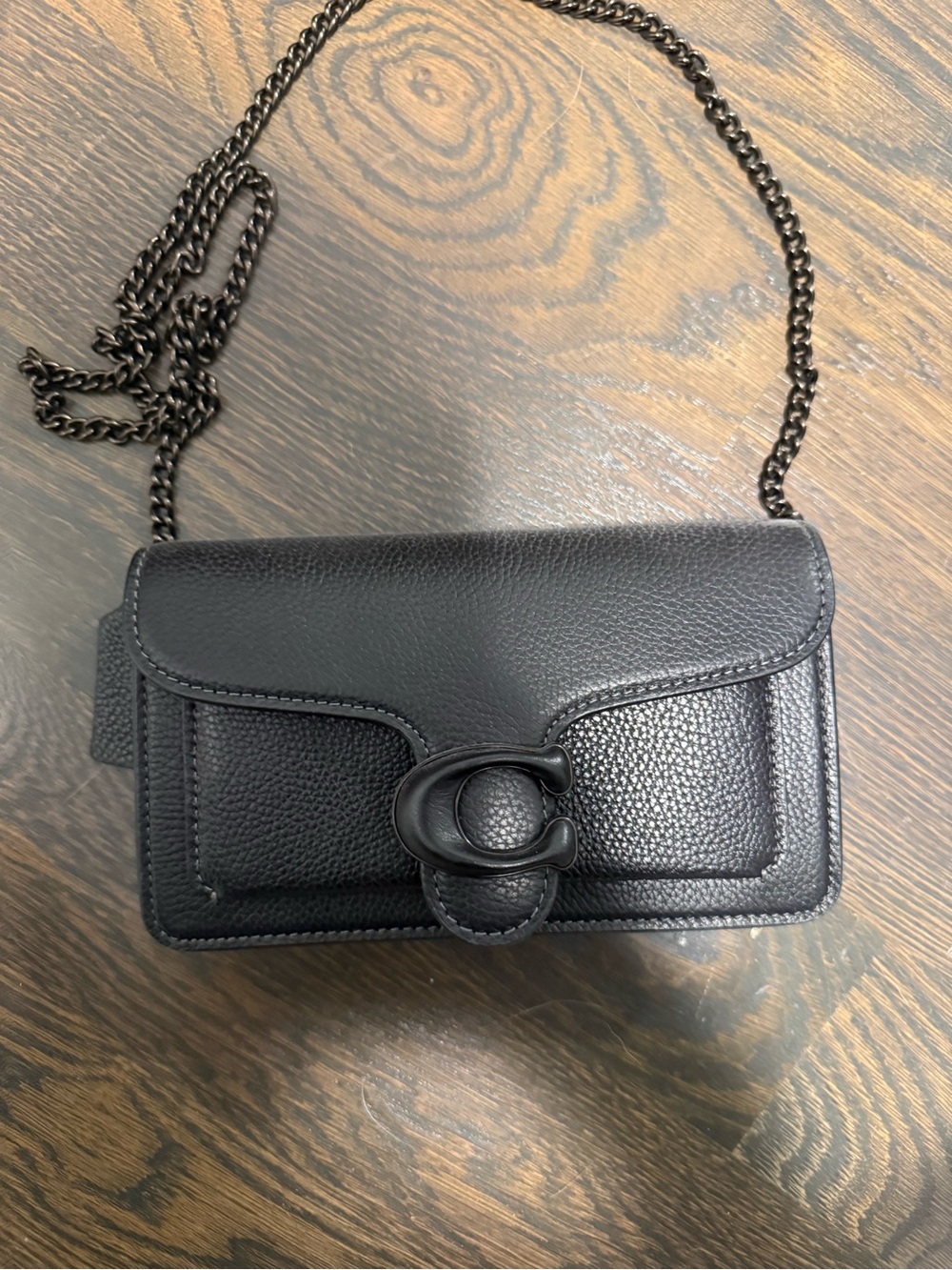 Coach Black Pebbled Leather Chain Crossbody with Signature 'C'